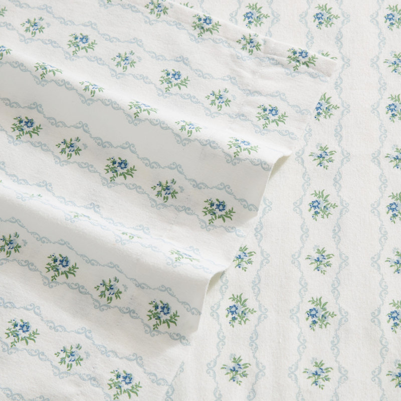 Ensemble de draps en flanelle de coton imprimé Martha Stewart, Full, Vintage Rose Blue