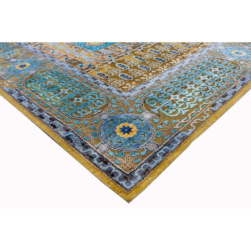 Oriental Area Rug in Camel/Blue, Rectangle 5' x 8'
