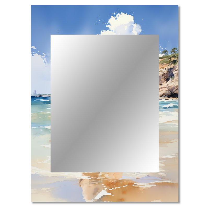 Beach Photo Loves I - Red Coastal Wall Mirror, 40 po x 30 po