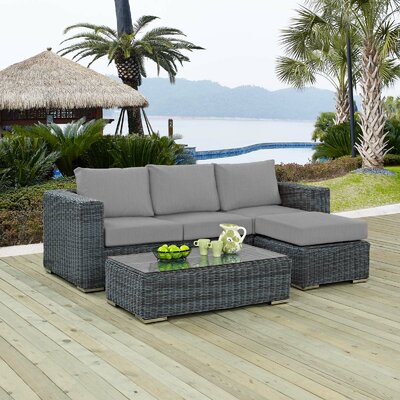 Alaia 3 Piece Rattan Sunbrella Sofa Seating Group with Cushions -  Brayden Studio®, 0F8950B29DD140888341D3B323533BB0