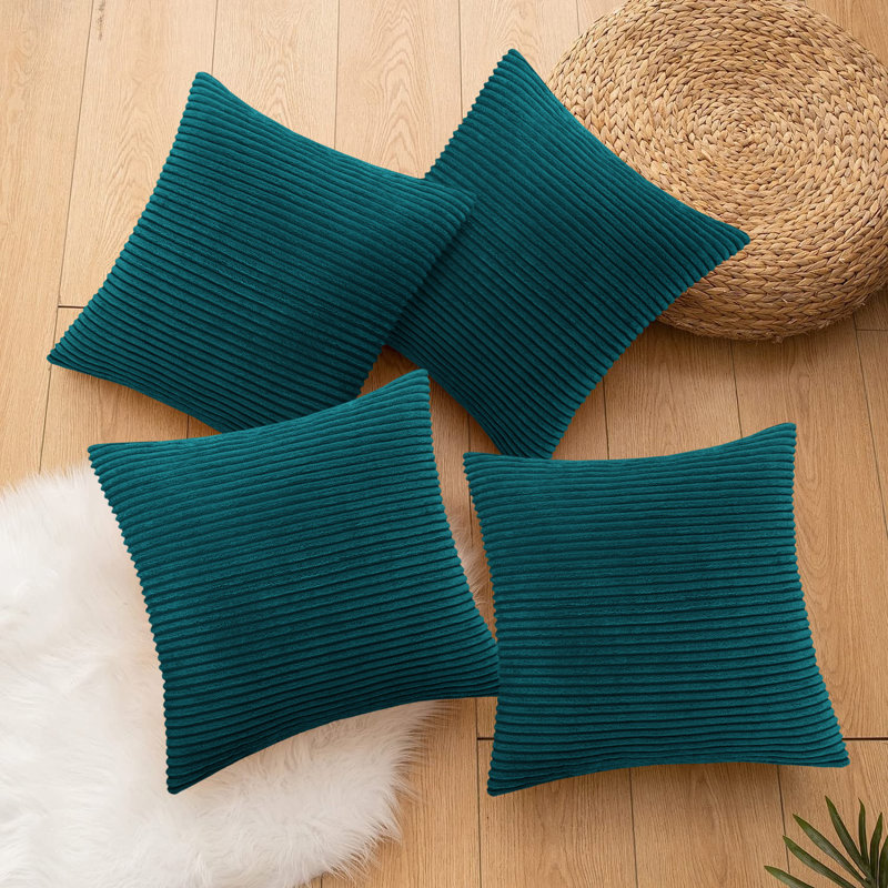 Striped Square Euro Cushion Cover, Teal
