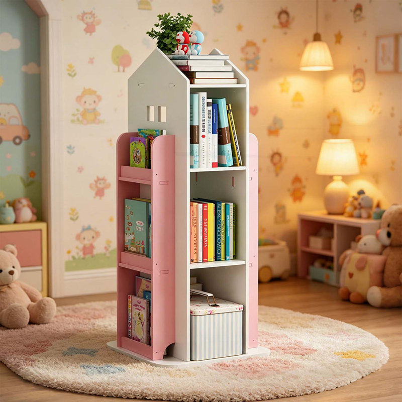 Bibliothèque rotative à 4 niveaux avec affichage à 360 °, durable et peu encombrante pour les chambres d'enfants et les espaces de vie
