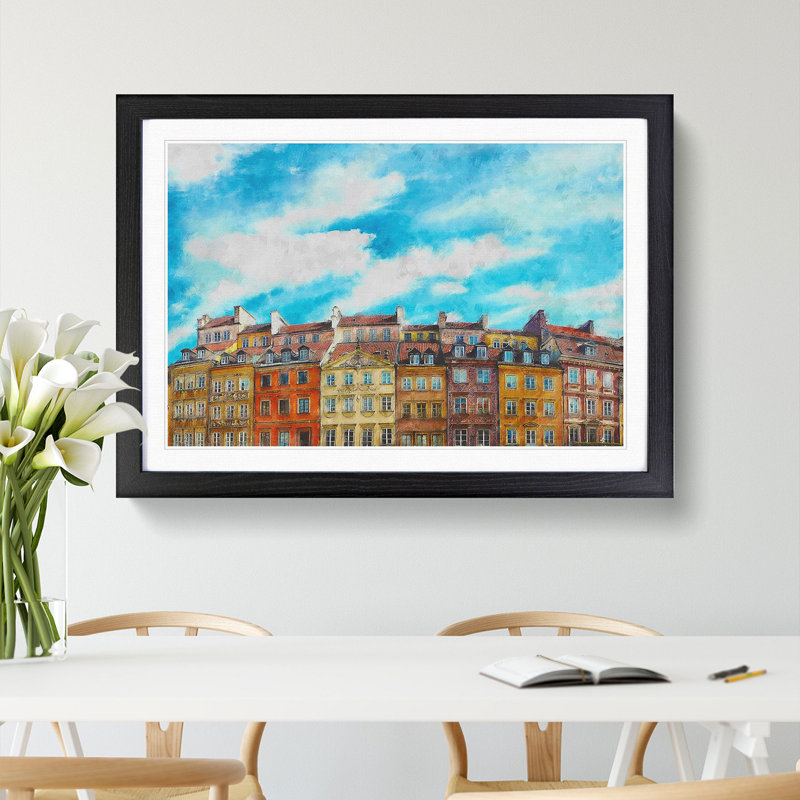 Warsaw Old Town in Poland - Picture Frame Painting Print, 62cm H x 87cm W x 2cm D, Black Framed