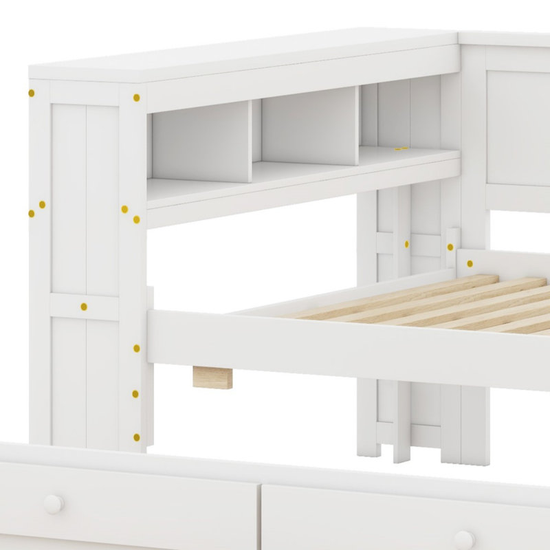 All-In-One Storage Daybed With Trundle, Charging Station, LED Lighting, Integrated Desk And Cabinet, White
