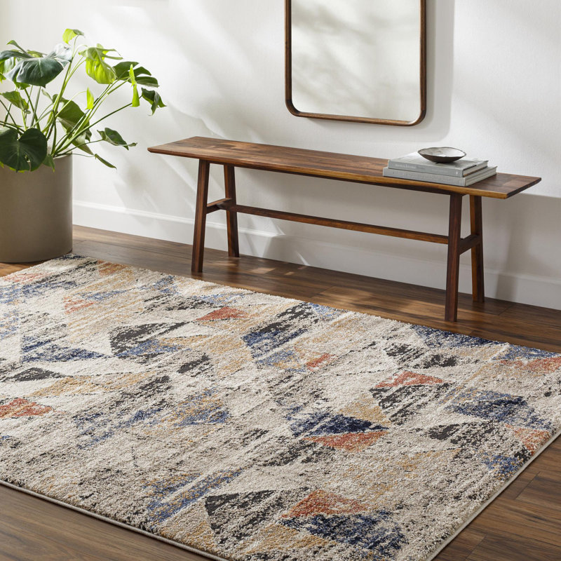 Rectangle Haliyah Geometric Machine Woven Polyester/Polypropylene Area Rug in Blue, Rectangle 5'3" x 7'
