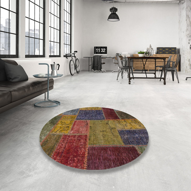 Tapis décoratif multicolore à motif abstrait, Rond 4 pi