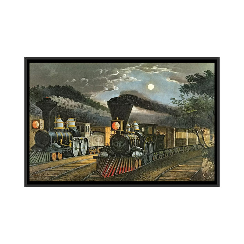 «The Lightning Express Trains 1863», impression sur toile, H 18 po x l 26 po x P 1,5 po, Toile avec cadre noir, Pas de tapis