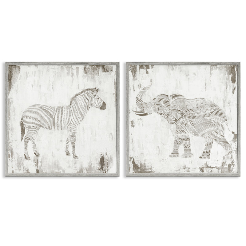 «Zebra & Elephant Boho Stripes», ensemble de 2 impressions sur toile encadrées, design par Janet Tava, H 24 po x l 48 po