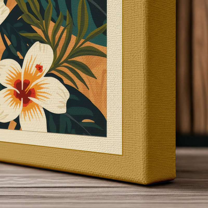 Blooms in Ochre Botanical - Wrapped Canvas, Ochre Border, 30x20 - 76.2 x 50.8 cm