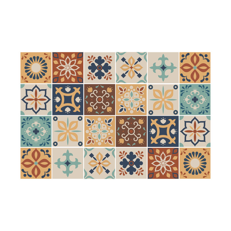 Stewie Marjorelle Moroccan Wall Tile Sticker Set - 15 cm x 15 cm, Brown/Blue