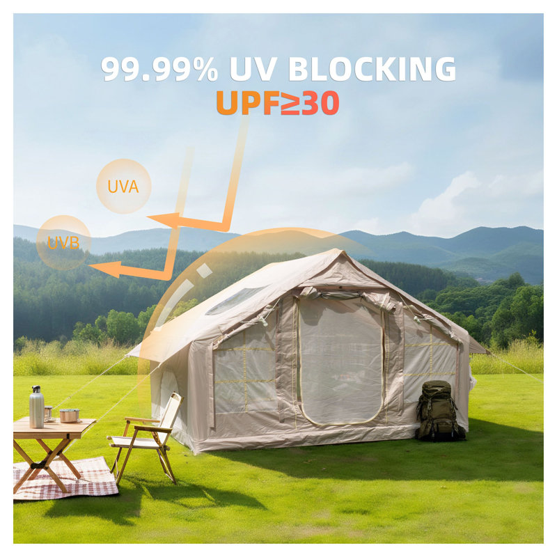 Tente de camping gonflable de 6,3 m² pour 4 à 6 personnes - tente d'air imperméable 4 saisons avec lanterneau transparent et fenêtres en filet