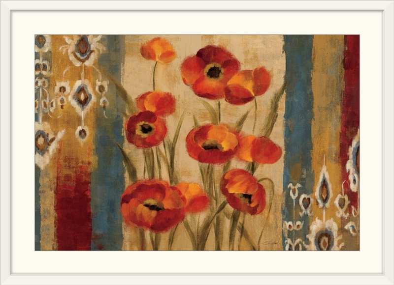 Tapisserie florale ikat - impression, H 32 po x l 44 po x P 1 po, Cadre noir