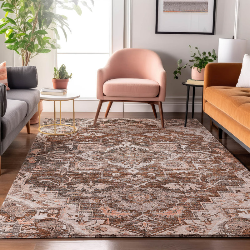 Premium Machine Washable Prisco Terracotta Rug, Rectangle 10' x 14'