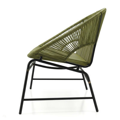 CONDESSA OUTDOOR PATIO WICKER LOVE SEAT, GREEN PE RATTAN & IRON FRAME, SET OF 1