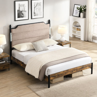 King Bed Frame With Upholstered Headboard And Charging, Touch Sensitive Led Lights, Under Storage Feature, No Box Spring Required, Modern Bedroom Style, Comfortable Lamb Fleece Headboard, Noise -