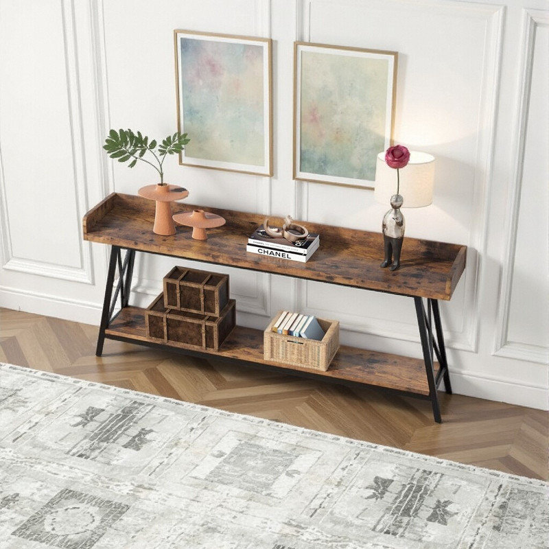 71 Inch Extra Long Console Table with Metal Frame, 200 LB Capacity Sofa Table, 34.65" H x 70.87" W x 11.61" D , Brown