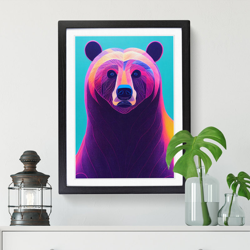 Bear Acrylic - Single Picture Frame Print, 64cm H x 46cm W x 2cm D, Oak Framed