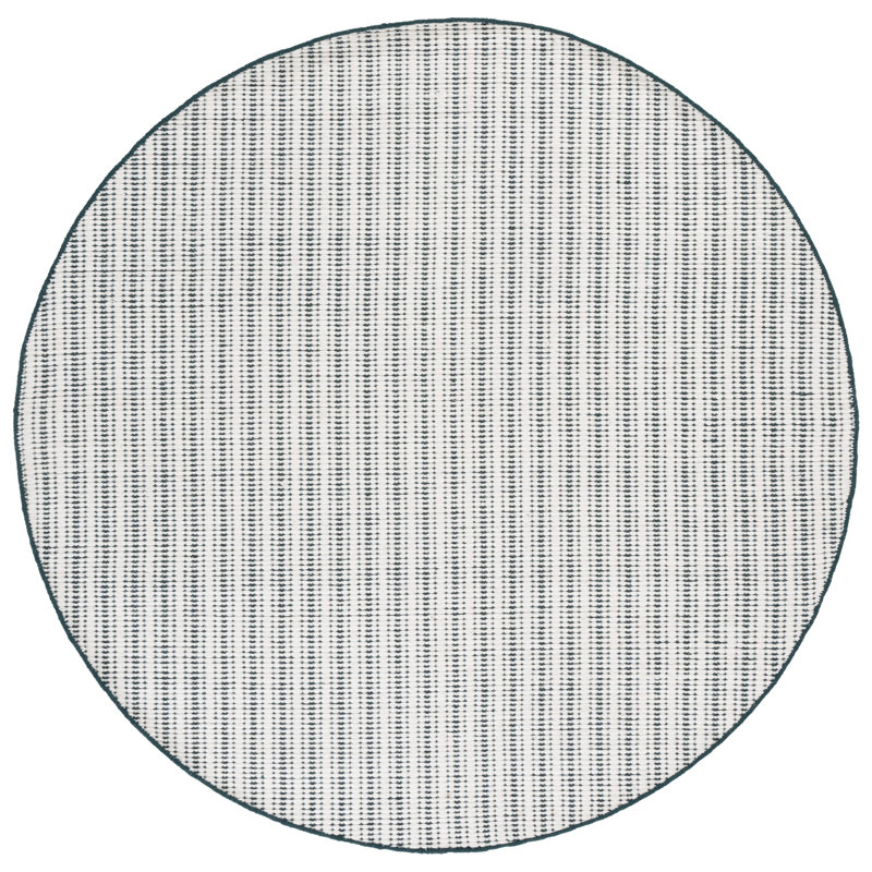 909 Hand Woven Cotton/Wool Striped Rug , Round 6', Green/Ivory