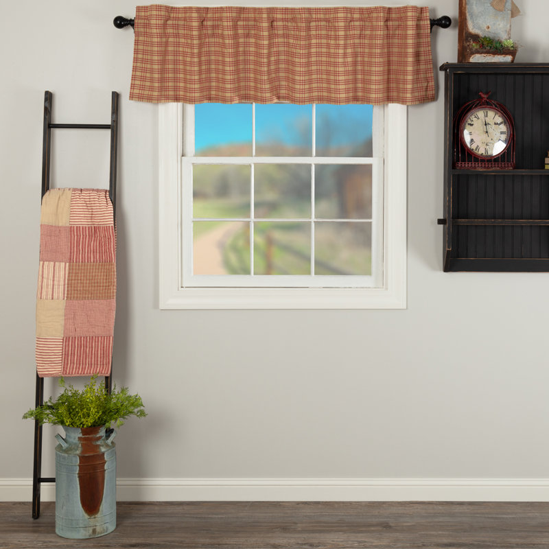 Sawyer Mill Cotton Plaid Tailored Window Valance, 72" W x 16" L, Country Red/Dark Tan