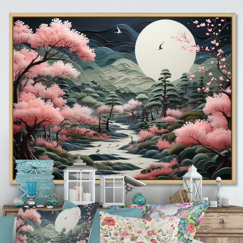 Art asiatique zen jardin - impression, H 12 po x l 20 po x P 1 po, Cadre naturel flottant