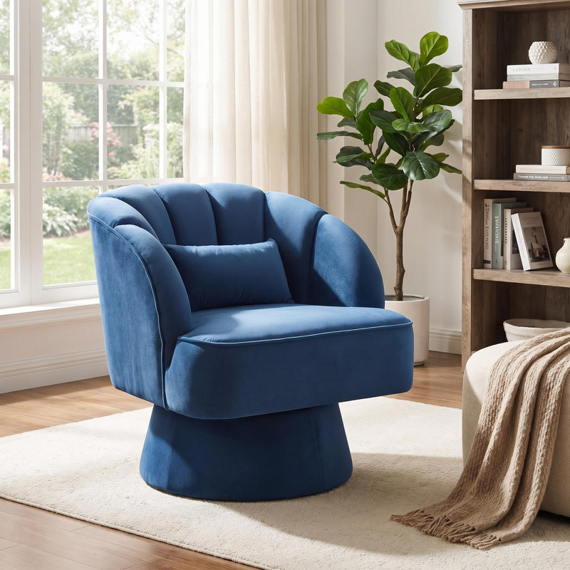 Upholstered Swivel Accent Chair, navy blue