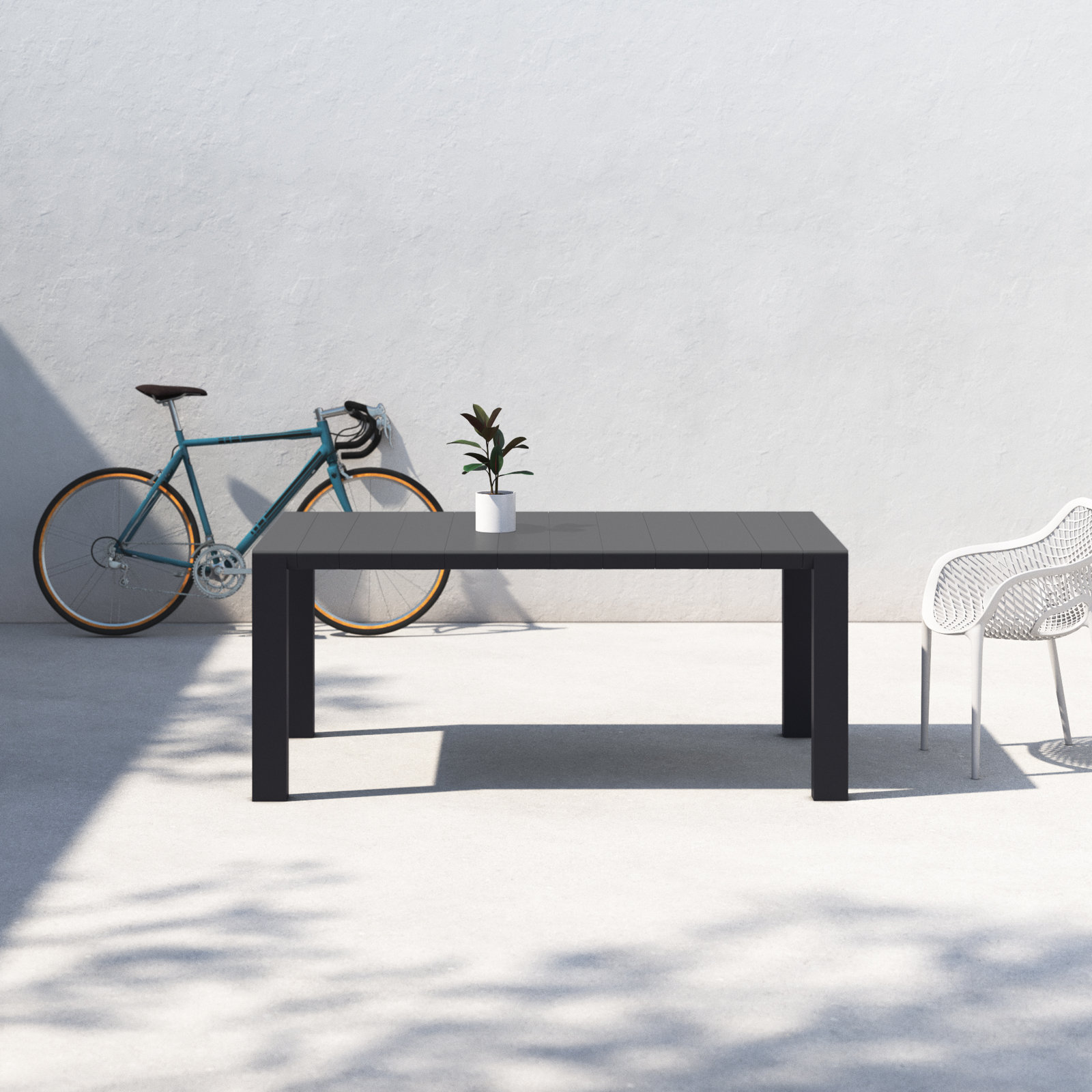 Spector 102" Extendable Patio Dining Table, Black, 39" W x 70" L x 29.5" H