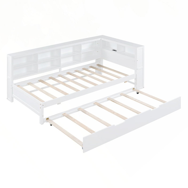 Lit de jour en bois simple avec lit gigogne simple, Lit simple, Blanc