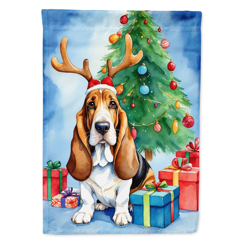 Drapeau de Noël maison de renne, Basset hound