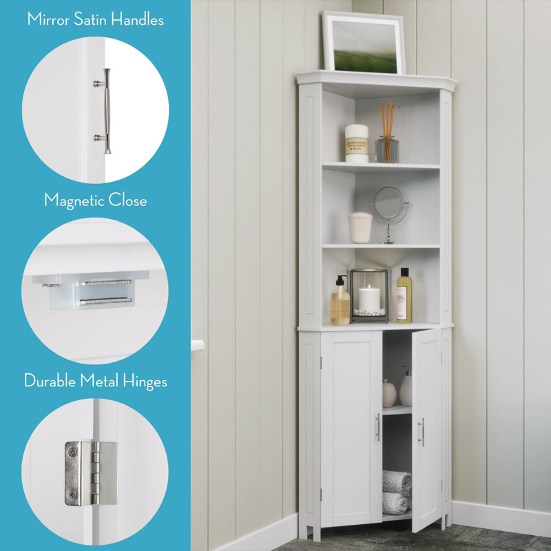 White Tall Corner Storage Cabinet with Adjustable Shelving