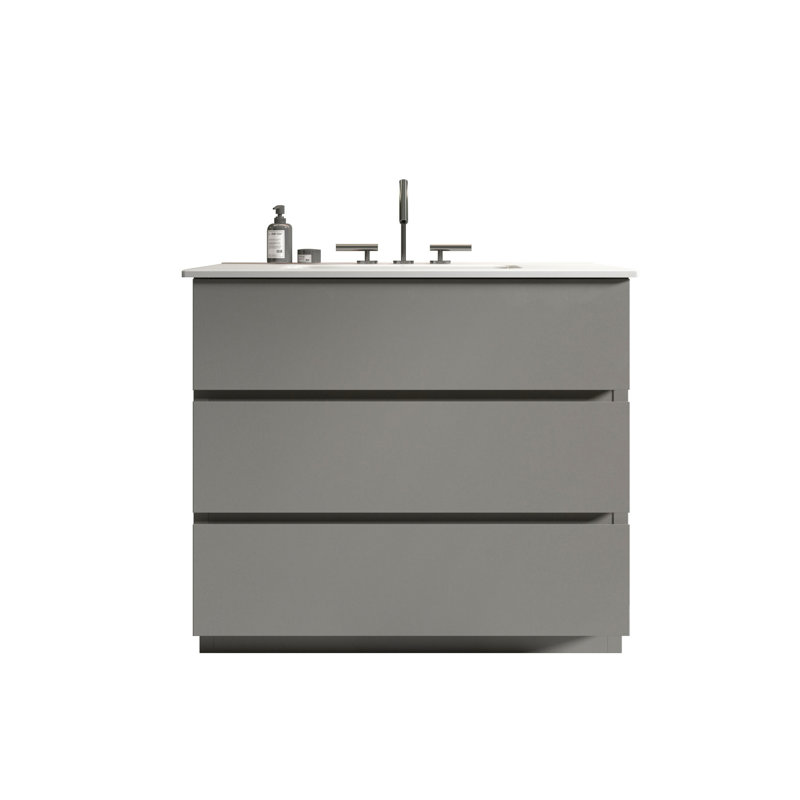 Meuble-lavabo gris 36 po - Intérieur spacieux, armoires silencieuses à grande capacité, fonctionnement en douceur