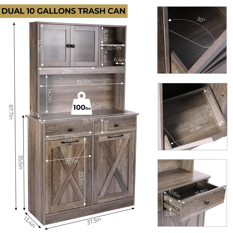 Double Tilt Out Trash Cabinet Trash Can - 10x2 Gallons (Trash Bins Not Included) 1 PC, Grey