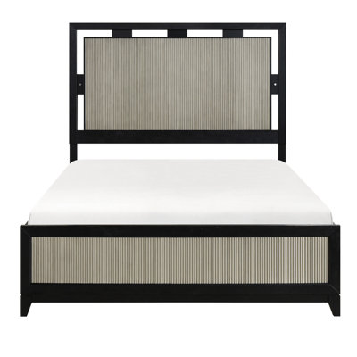 Lit moderne très grand avec structure en bois massif, éclairage à DEL intégré, panneaux et design gris anthracite bicolore Design contemporain, tête de lit rétro