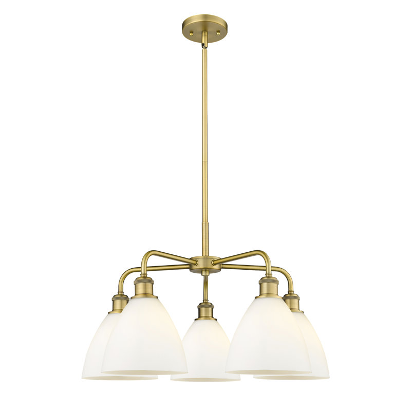 Lustre en forme de dôme à 5 lumières Amenda, Blanc mat, Laiton brossé