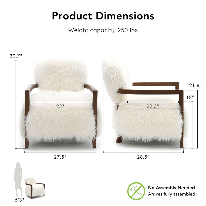 Tilton Soft Long-Haired Upholstered Accent Chair, White