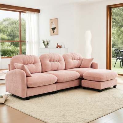 Pink 3 With , , Chenille Fabric, Ergonomic Design, For Relaxing At Home L Shaped Couch Comfortable Chenille, High Seat, Reading Nook