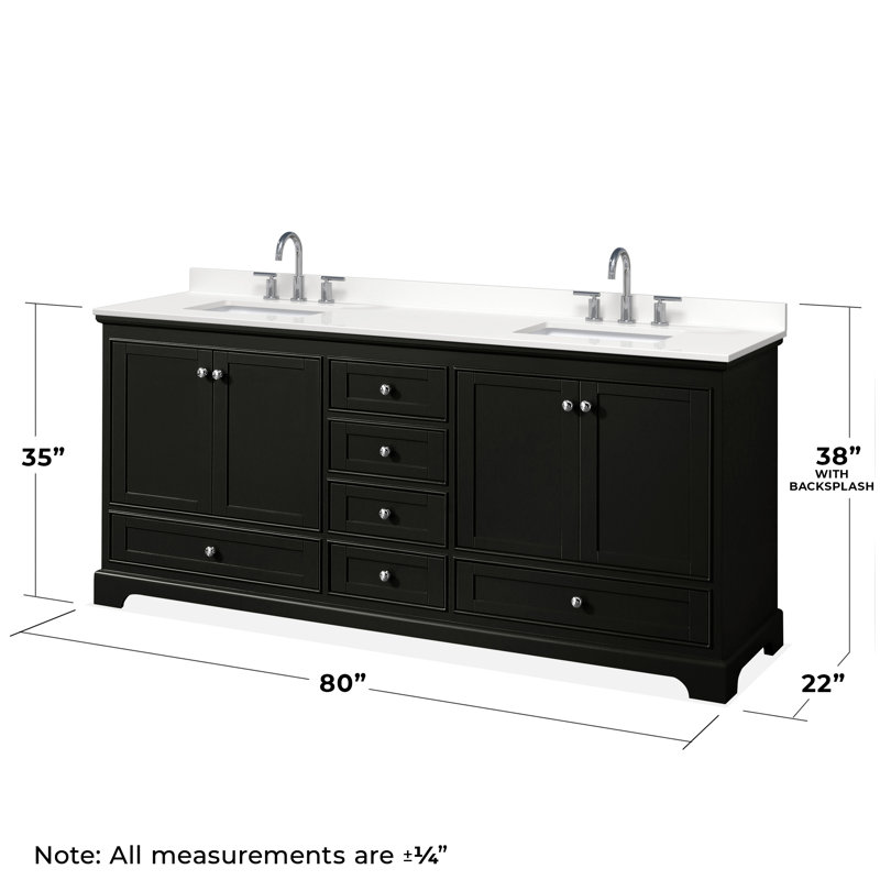 Ensemble de meuble-lavabo double autoportant 80 po avec plateau en quartz Deborah, Espresso foncé, Chrome poli, WDX13519
