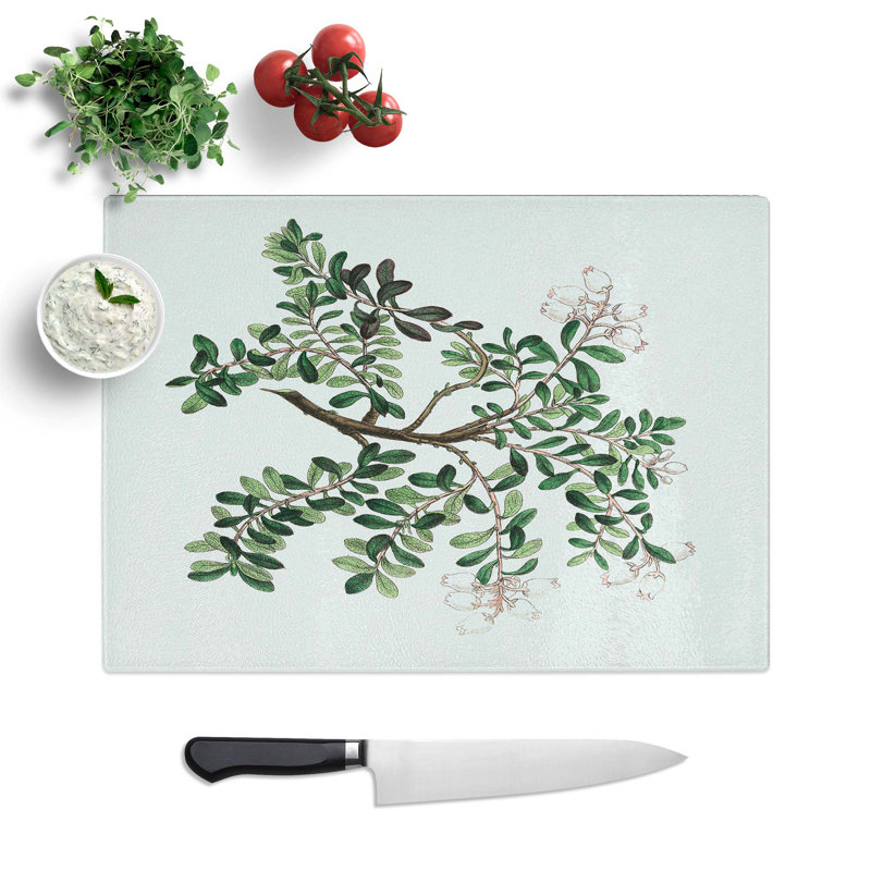 Tempered Glass Bearberry Flowers Illustration Chopping Board, 39 cm W x 28.5 cm L
