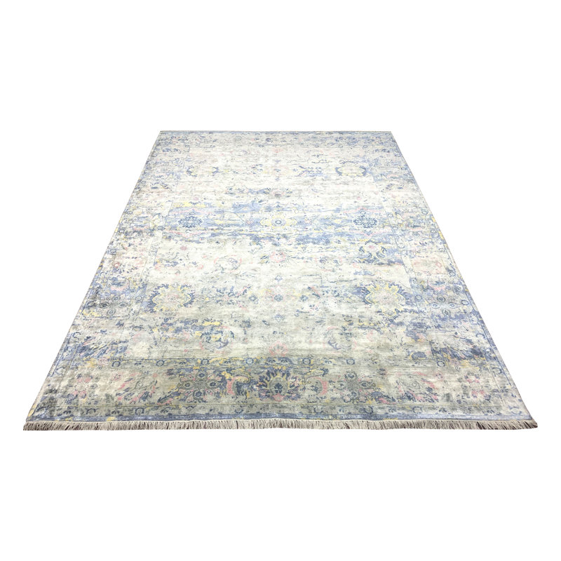 Handmade Silk and Wool Abstract Area Rug, Rectangle 9' x 12'