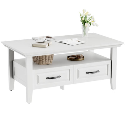 Farmhouse Modern Coffee Table With Drawers And Shelf
