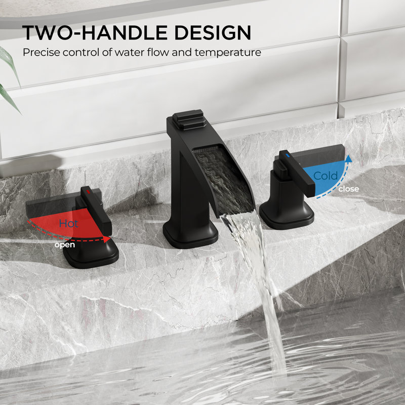 Widespread Bathroom Faucets With Metal Pop-up Drain, Matte Black