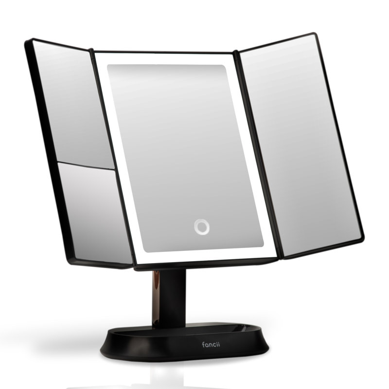 Modern Lighted Magnifying Makeup Mirror, Black