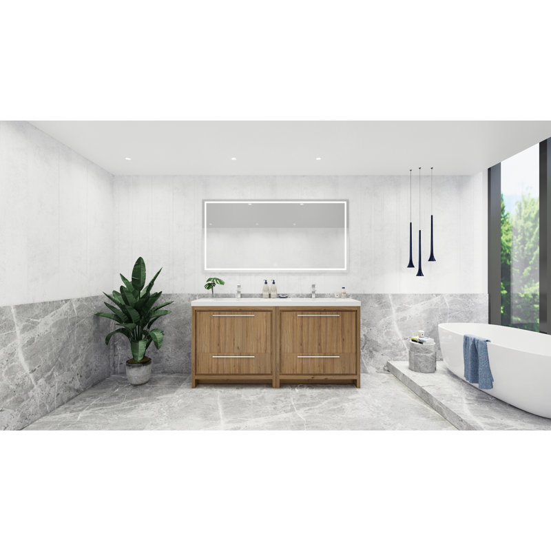 Mcreynolds 70.4'' Double Bathroom Vanity with Plastic Top, Natural Oak