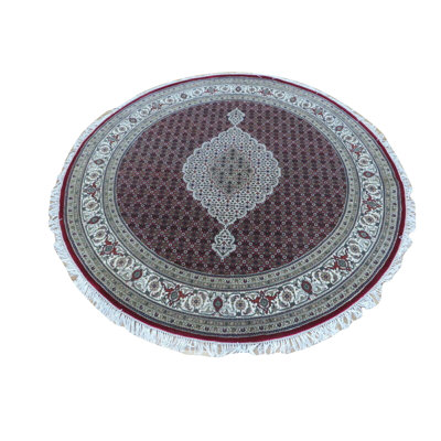 Tapis rond rouge noué à la main de conception unique 6 pi 8 po Harrogate
