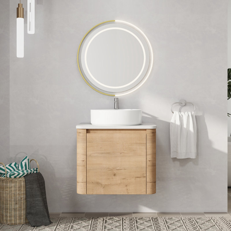 Meuble-lavabo mural simple avec lavabo en céramique, Blanc, 24"