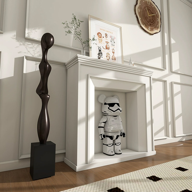 Foyer autoportant en bois massif blanc, H 39,37 po x l 47,24 po x P 13,78 po