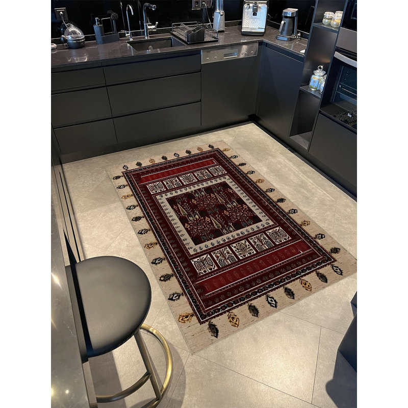 Tapis décoratif multicolore à motif beige, Rectangle 4 pi 11,06 po x 9 pi 10,11 po