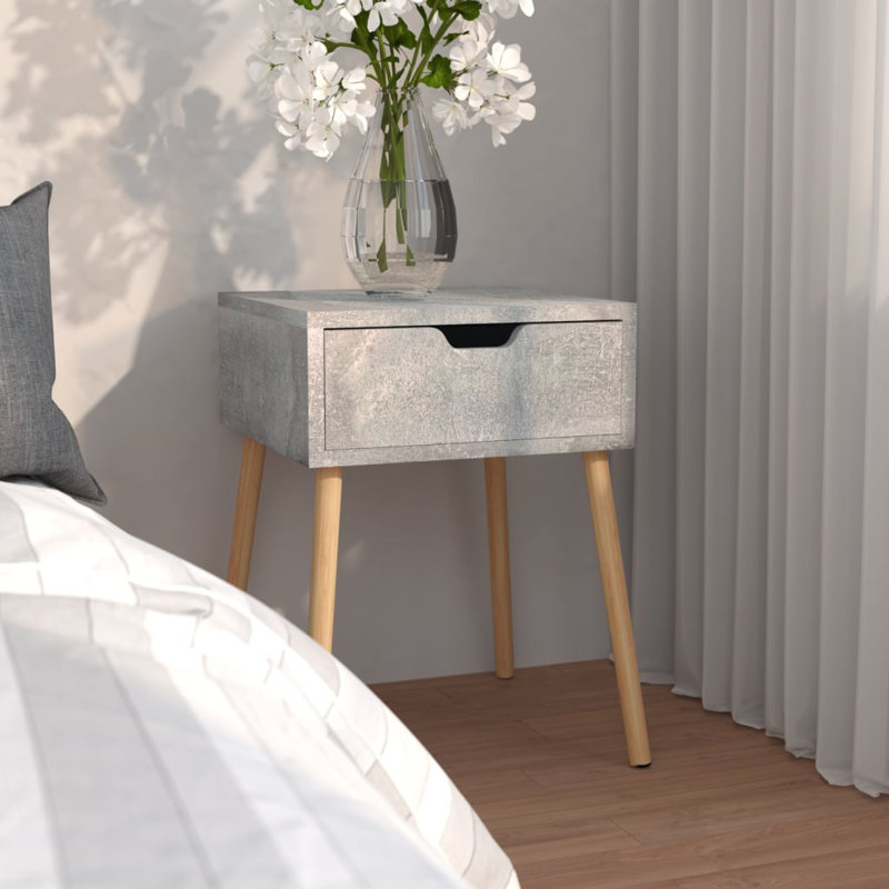 Shanell 40cm W Particle Board / Chipboard Bedside Table, Concrete Grey, Concrete Grey, Individual