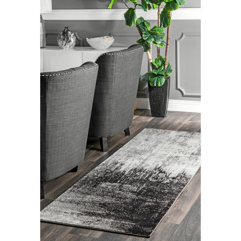 Virginia Black/Gray Area Rug, Runner 2'6" x 10'