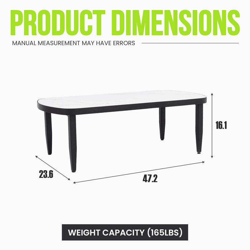 Table basse moderne d'extérieur Elegance Arc, 16.14" H x 47.24" W x 23.62" D