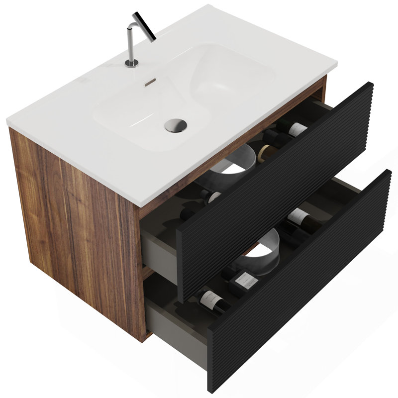 Meuble-lavabo mural de 30 po Gloria, 30", Noir/noyer